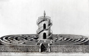 Incisione del labirinto della Villa Pisani, Stra, G. B. Carboni, N. Randonnette, XVIII sec.